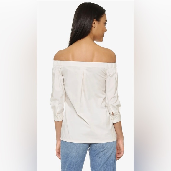 NWT Theory Joscla Blouse Off The Shoulder Top Size Petite XS White Rand Light - Picture 14 of 16